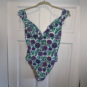 NWT J.Crew Ruffle Floral One Piece Swimsuit Medium